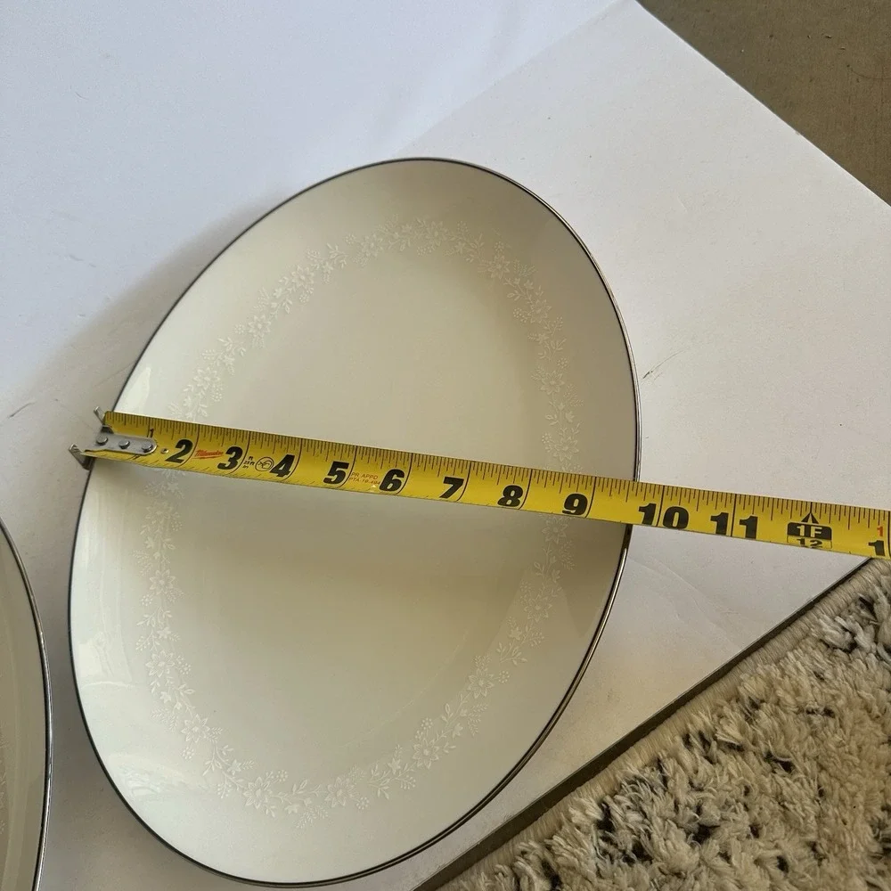 Noritake Montblanc 7257 Large & Med Oval Platters - White Floral Border on Ivory